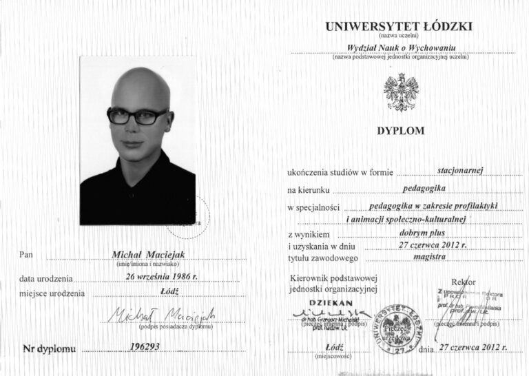 2012 Dyplom studia magisterskie Michał Maciejak