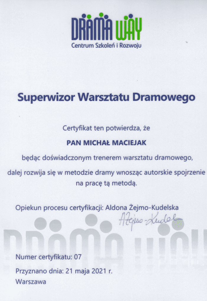 www.michalmaciejak.com
Michał Maciejak superwizor metody dramy